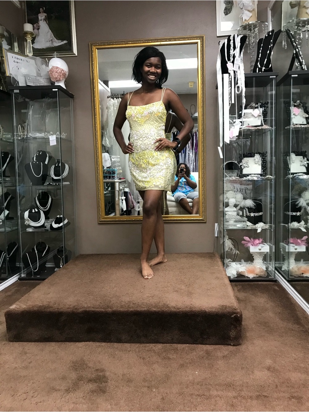 Sherri Hill Yellow Sequin Mini Dress